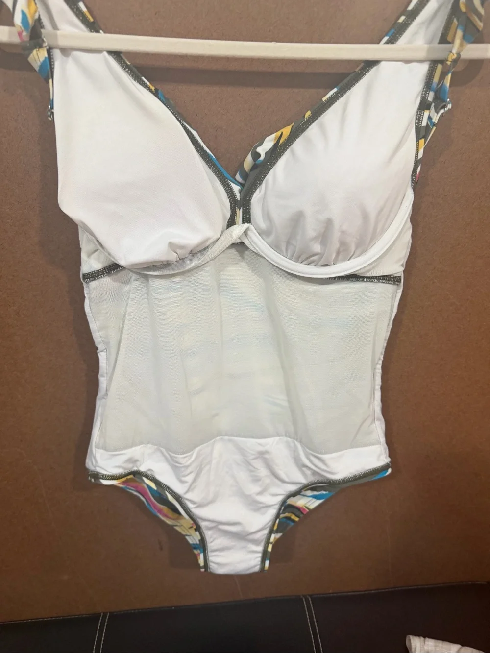 DKNY Multicolor Striped One-Piece Swimsuit ruffled v-neckline. Tummy control.8 - Picture 12 of 12